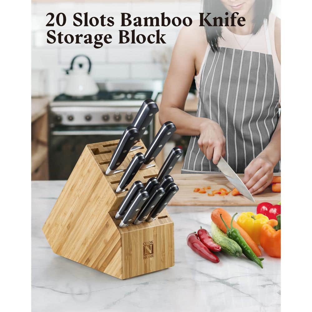 Cook N Home 20-Slot Natural Bamboo Knife Storage Block