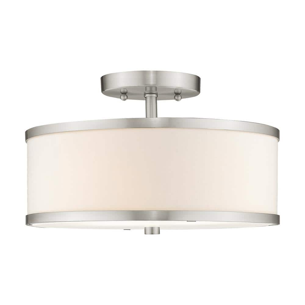 Brushed Nickel Drum Shade Semi Flush Mount Ceiling Light