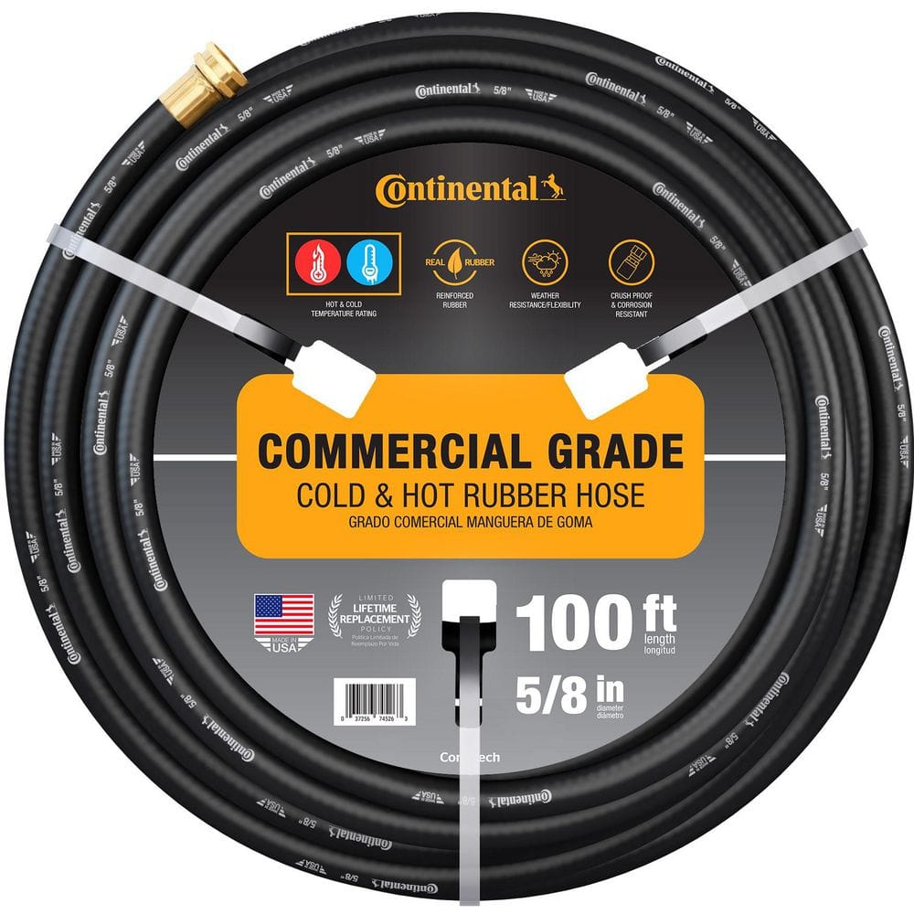 Continental Premium 5/8 in. Dia x 100 ft. Commercial Grade Rubber Black Water Hose 21174733