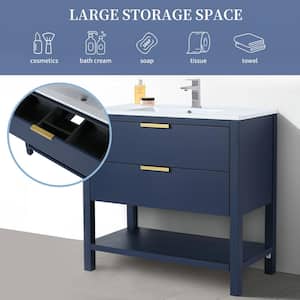 Simply 36 in. W x 18.3 in. D x 33.5 in. H Single Sink Freestanding Bath Vanity in Blue with White Resin Top