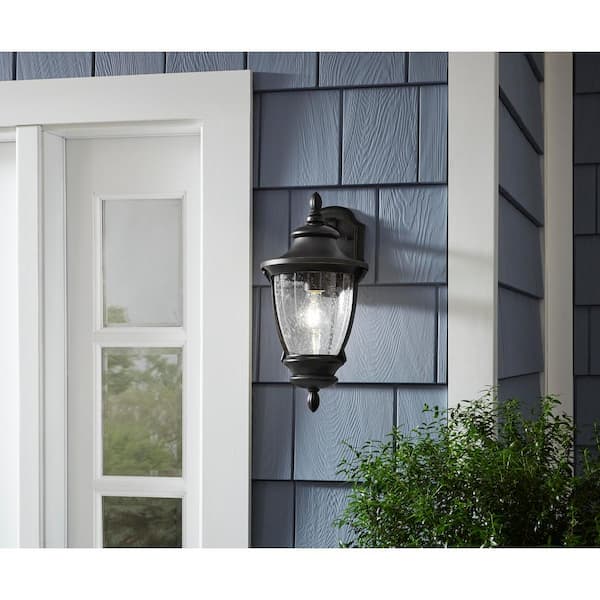 Wilkerson 16.25 in. 1-Light Black Hardwired Outdoor Wall Light Lantern Sconce with No Bulb Included