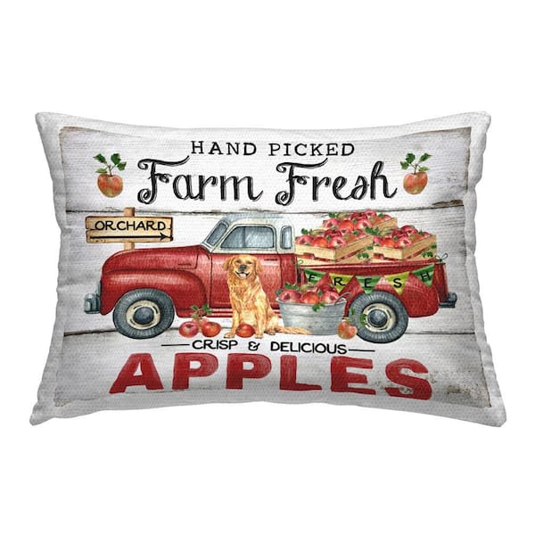 Farm Fresh Apples Truck Red Rectangular Outdoor Throw Pillow