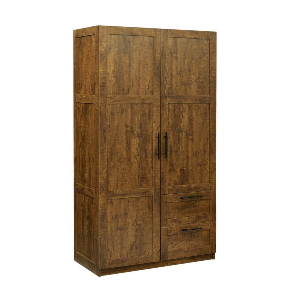 Wateday Walnut Armoire with 2-Drawers 70.87 in. H x 19.49 in. W x 39.37 ...