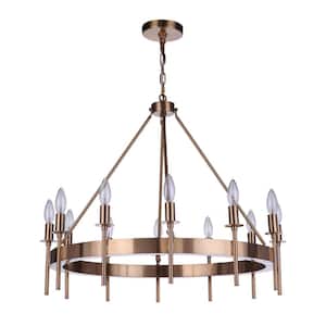 Larrson 12-Light Satin Brass Finish Transitional Chandelier for Kitchen/Dining/Foyer, No Bulbs Included