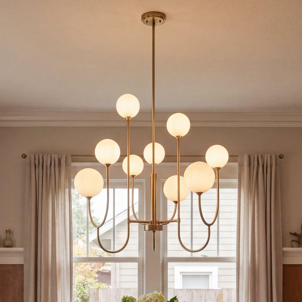 Chester 30 in W x 31.75 in H 9-Light Noble Brass Vintage Chandelier with White Opal Glass Shades price history on PriceWatchPro