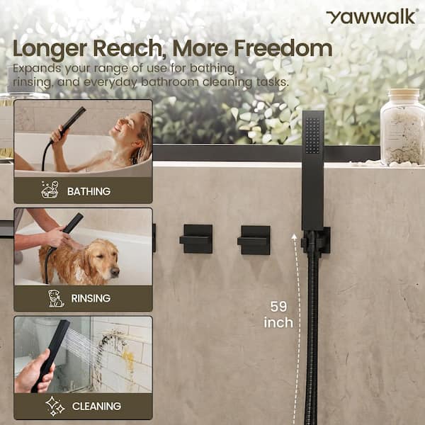 YAWWALK 3-Handle Wall Mount Waterfall Roman Tub Faucet 5.6 GPM