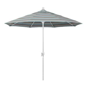 9 ft. Matted White Aluminum Push Button Tilt Crank Lift Market Patio Umbrella in Gateway Mist Sunbrella
