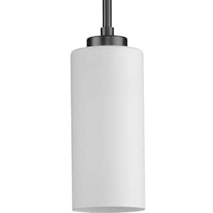 Cofield Collection 4 in. 1-Light Matte Black Transitional Pendant with Etched White Glass Shade