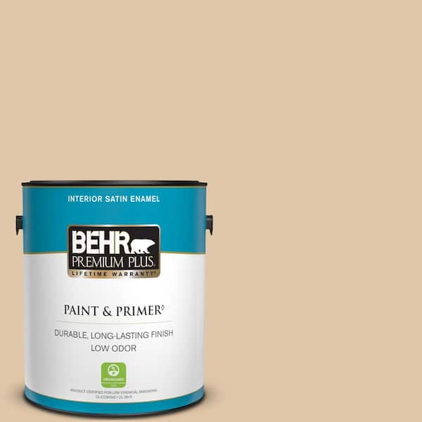 BEHR PREMIUM PLUS 1 gal. #S260-2 Pumpkin Seed Satin Enamel Low Odor Interior Paint & Primer
