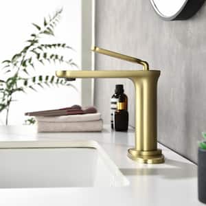 Single-Handle Single-Hole Bathroom Faucet with Deckplate Included and Spot Resistant in Brushed Gold