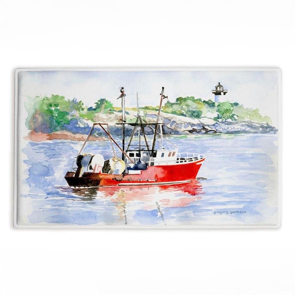 Tranquil Drifting Boat 18 in. x 30 in. Blue Graphic Polyester Blend Rectangle Bath Mat