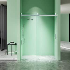 60 in. x 76 in. Sliding Frameless Soft Close Shower Door in Brushed Nickel with 3/8 in. Clear Glass