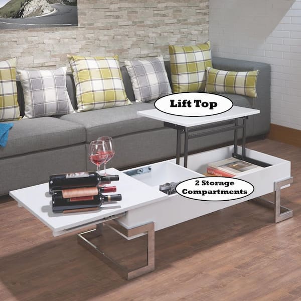 Acme Furniture Calnan 47 in. White and Chrome Rectangle Wood