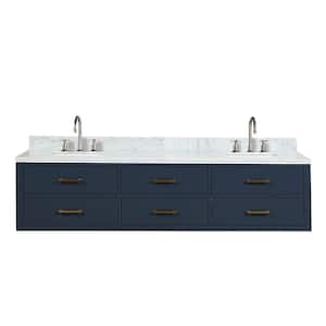 Sherman 80 in W x 22 in D Blue Double Bath Vanity, Carrara Marble Top, and Faucet Set