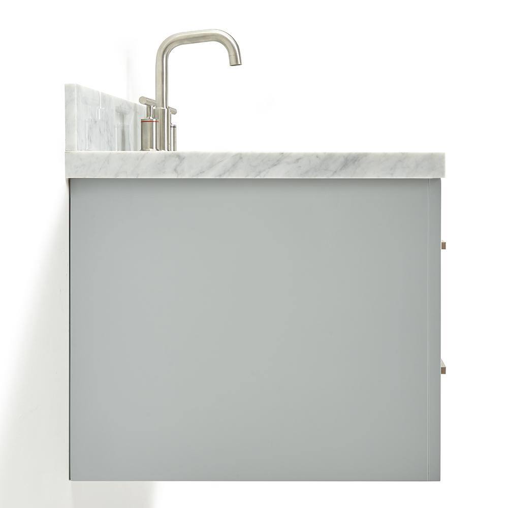 Hutton 55" Grey Wall-Mounted Single Basin Vanity with Carrara White Top