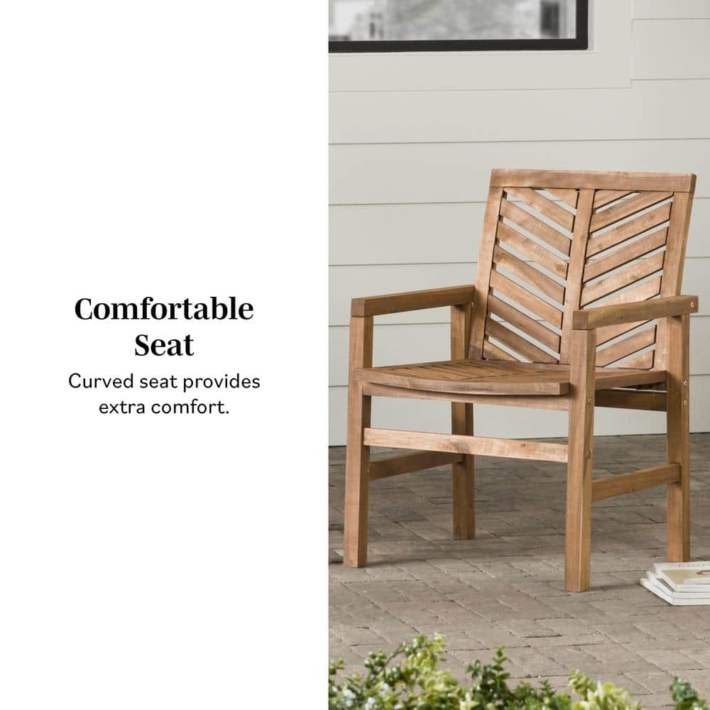 Traditional Acacia Wood Chevron Outdoor Chair Set in Gray