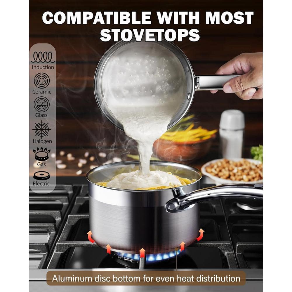 3-Quart Silver Stainless Steel Saucier with Lid