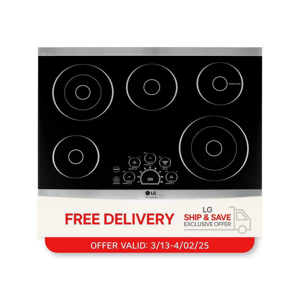 STUDIO 30 in. Radiant Electric Cooktop in Stainless Steel with 5 Burner Elements and SmoothTouch Controls