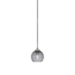 Clevelend 100 Watt 1-Light Graphite Pendant Mini Pendant Light with Smoke Ribbed Glass and Light Bulb Not Included