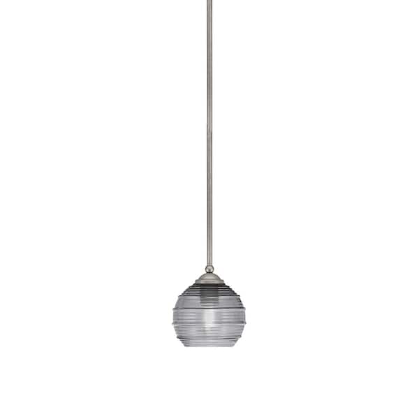 Unbranded Clevelend 100-Watt 1-Light Graphite Pendant Mini Pendant Light with Smoke Ribbed Glass and Light Bulb Not Included