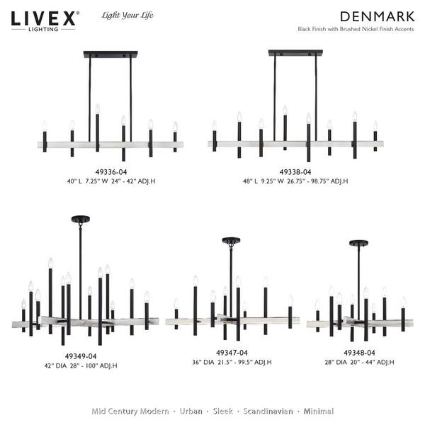 deen.like.live ① Livex Lighting Denmark 6-Light Black with Brushed Nickel Accents