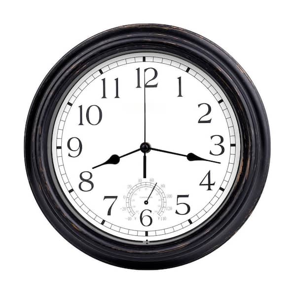 OGETFUUR 16 in. Large Outdoor Clock Waterproof with Thermometer Retro Wall Clocks for Patio, Pool and Garden