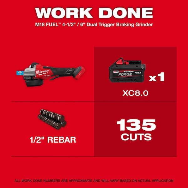 M18 FUEL ONE-KEY 18V Lithium-Ion Cordless 4-1/2 in. /6 in. Dual Trigger Braking Grinder with Paddle Switch
