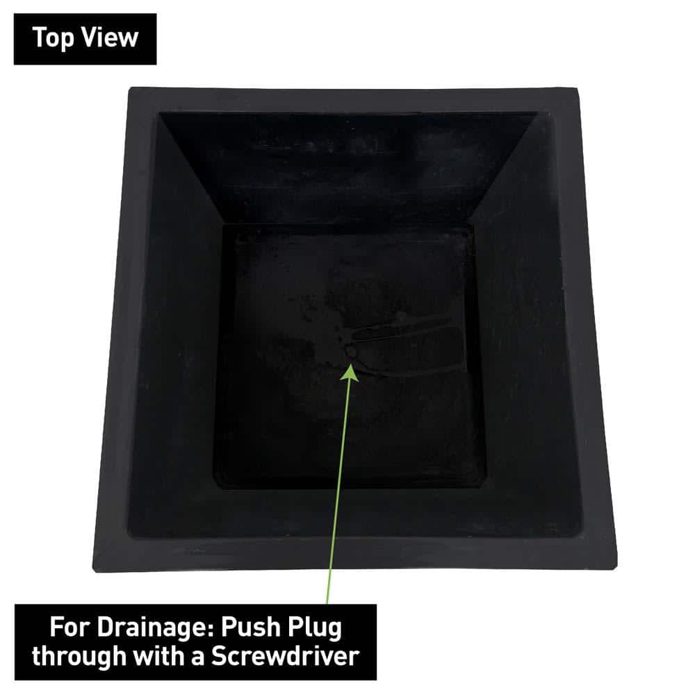 Glossy Black Square Resin Planter with Floral Medallions, 16"