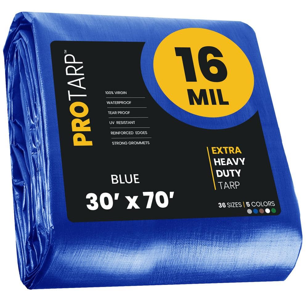 PROTARP 30 ft. x 70 ft. Blue 16 Mil Heavy Duty Polyethylene Tarp ...