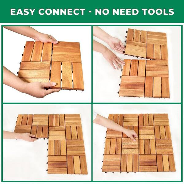 AOPSPS 6 Puzzle Slats Per Tile Rown Acacia Interlocking Wooden