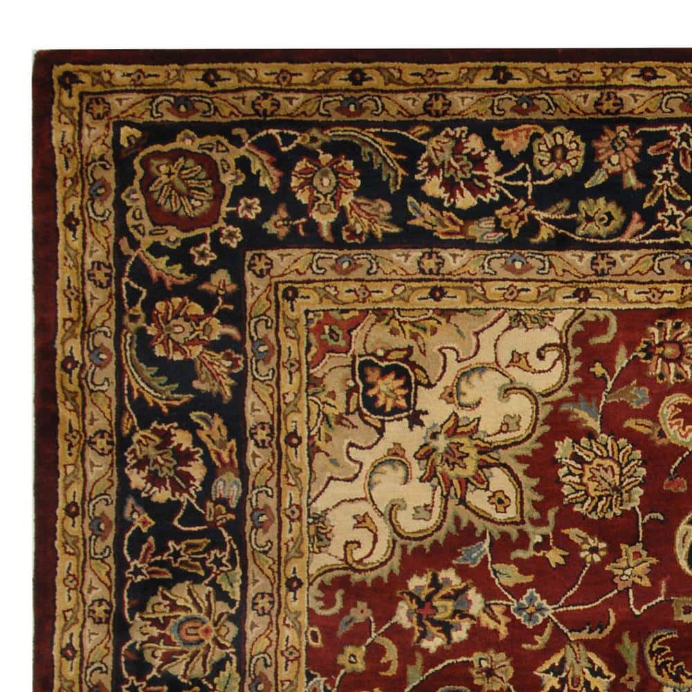 Elegant Burgundy & Navy Hand-Tufted Wool Area Rug, 9' x 12'