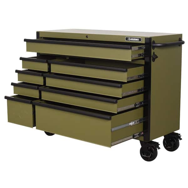 Husky Heavy Duty 52 in. W 9-Drawer Matte Army Green Rolling Tool