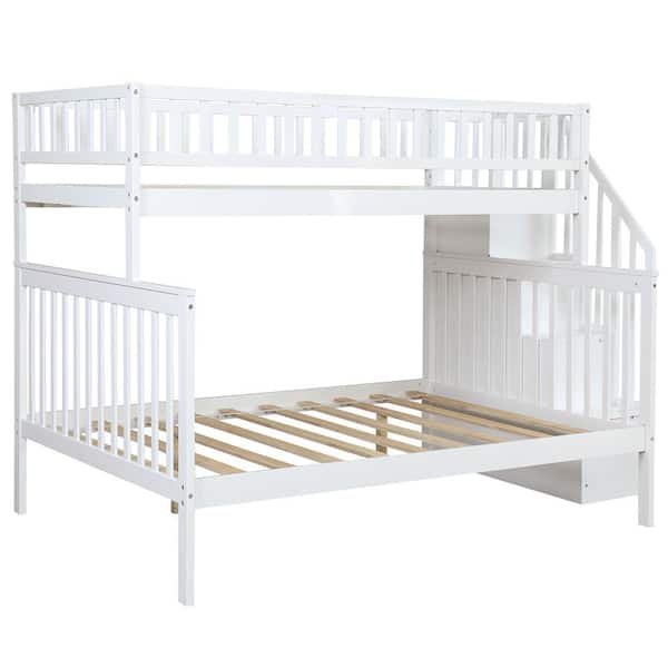 White Twin Over Full Stairway Bunk Bed, Keystone Gray Stairway Bunk Bed With Storage Trundle Unit