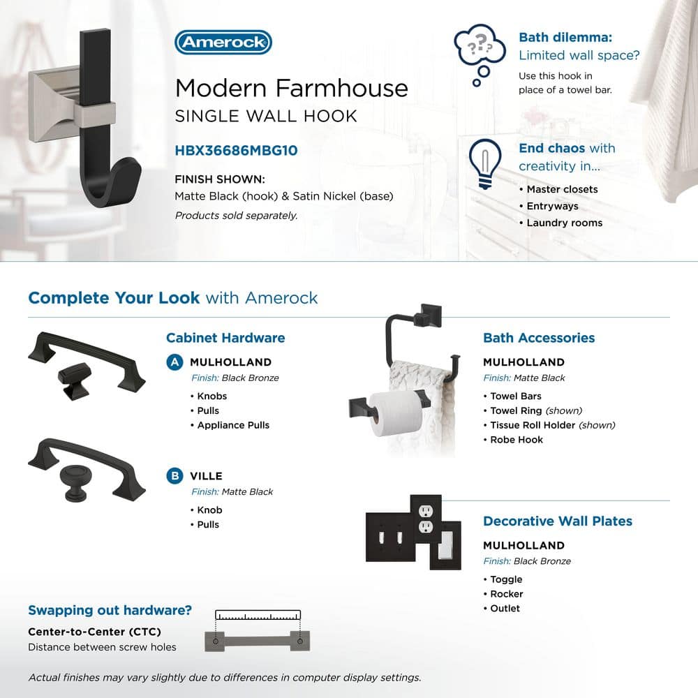 Matte Black and Satin Nickel Decorative Wall Hook