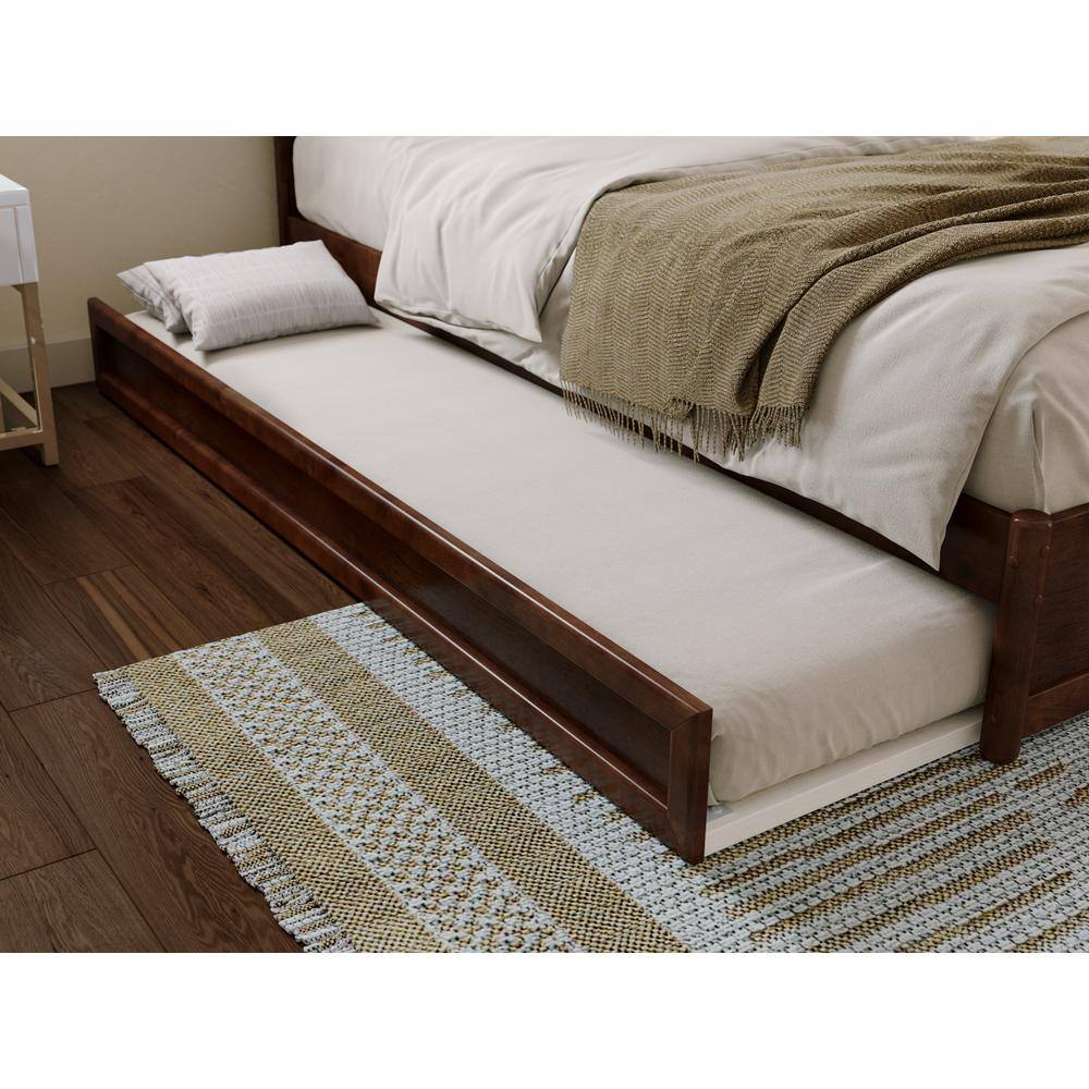 Lylah Queen Walnut Wood Platform Bed with Trundle