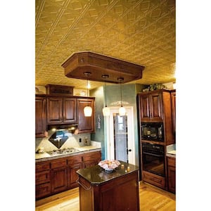 Dimensions Faux 2 ft. x 4 ft. Tin Style Ceiling and Wall Tiles in Brass
