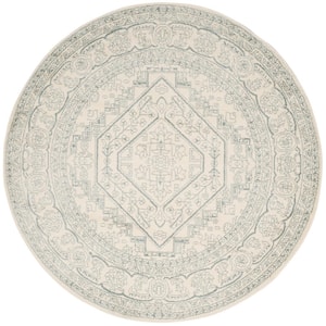 Adirondack Ivory/Slate 8 ft. x 8 ft. Round Medallion Border Area Rug