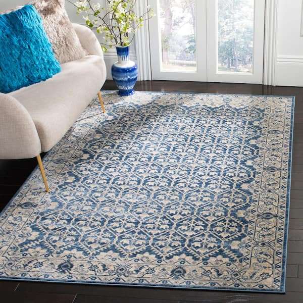 Brentwood Navy/Light Gray 8 ft. x 10 ft. Border Multi-Floral Geometric Area Rug
