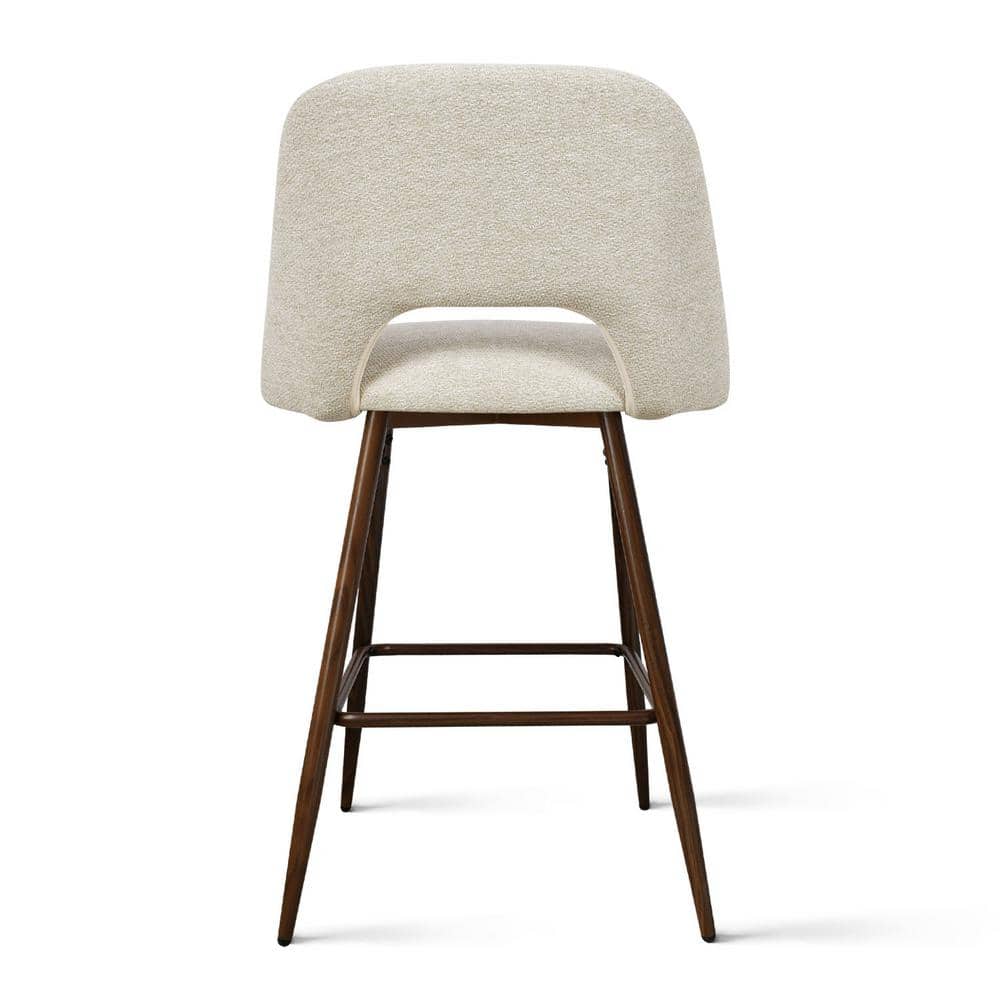 Beige Upholstered Counter Stools with Walnut Legs, Set of 2