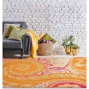Paisley Orange 7 ft. 9 in. Round Hand-Tufted Wool Transitional Area Rug