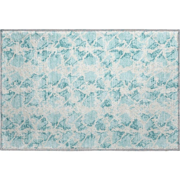 Mayfield Premium Machine Washable Abstract AMF969 Teal 1 ft. 8 in. x 2 ft. 6 in. Area Rug