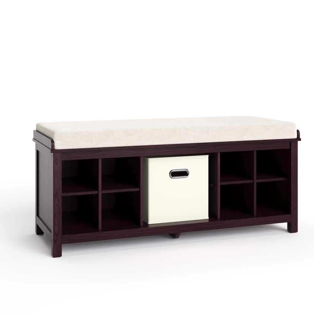 44 in W x 20 in H Espresso 1 Bin and 8 Pair Solid Wood Entryway Shoe Storage Bench