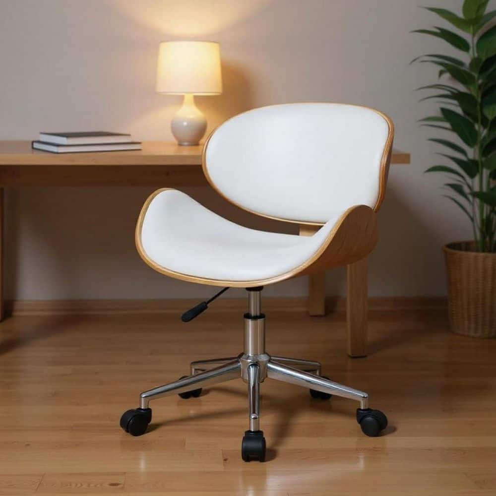 Faux Leather Ergonomic Chair in Brown, Silver, White Armless
