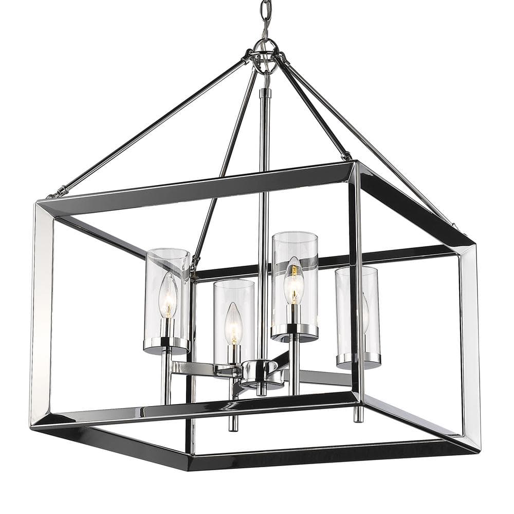 Chrome Cage 4-Light Chandelier with Clear Glass Shades