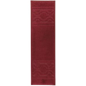 Maximus Trellis Border Red ​ 7.5 in. x 26 in. Indoor Carpet Stair Tread Cover Slip Resistant Backing (Set of 3)