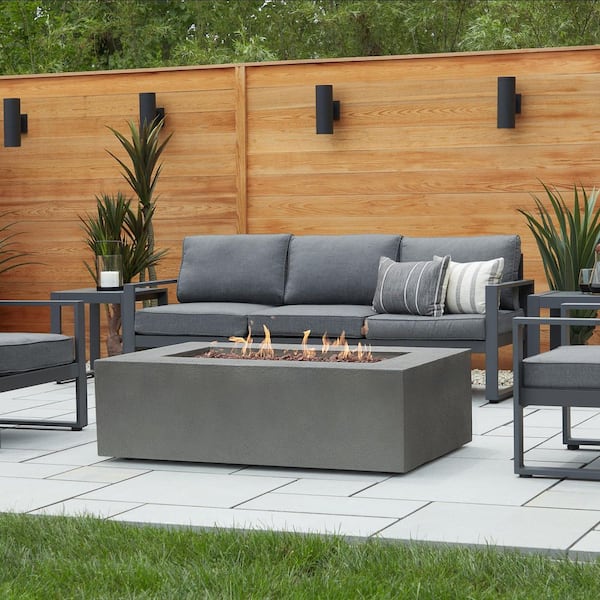 Real Flame Baltic 50 in. L x 32 in. W Rectangle MGO Natural Gas Fire Table in Grey with Burner Lid and Protective Cover