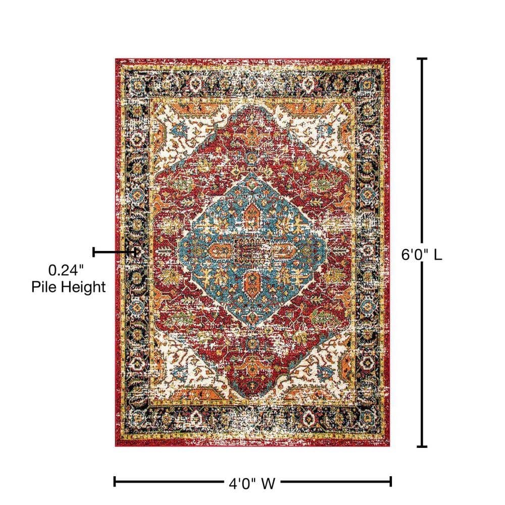 Reversible Multicolor Medallion 4' x 6' Synthetic Area Rug