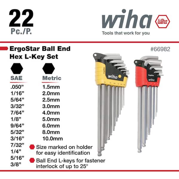 Wiha ErgoStar Ball Hex L- Key Set - Inch - Metric (22-Piece) 66982