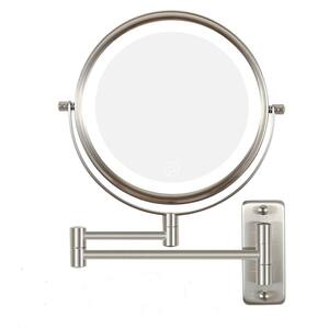 8 in. W x 8 in. H Bathroom Folding Makeup Mirror in Brushed Nickel with Dimmable LED,1X/10 Magnification,2000mA Battery