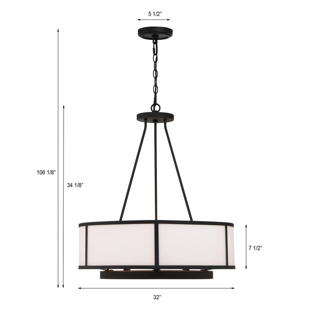 Bryant Black Forged 8-Light Drum Chandelier with White Shade